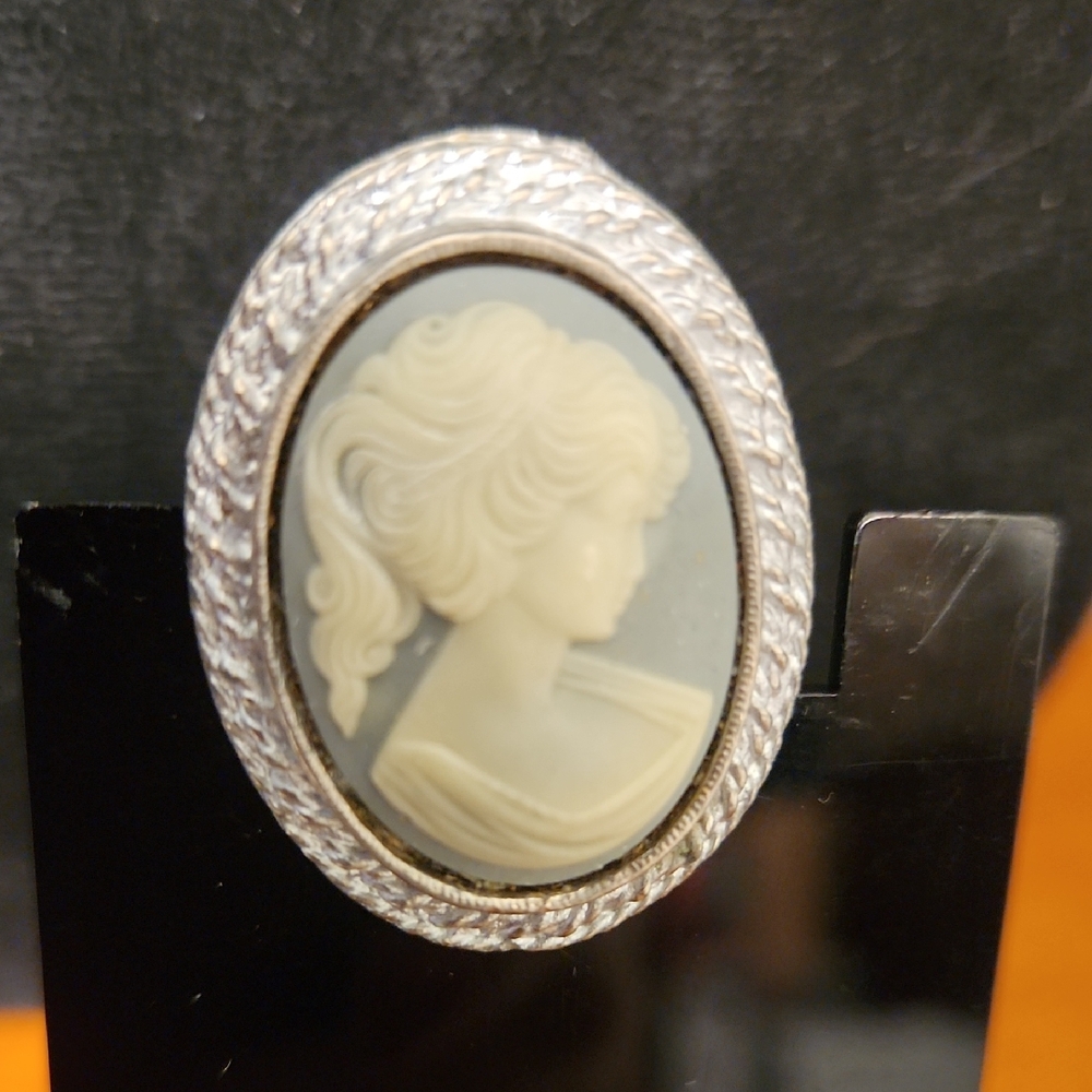Vintage-Inspired Silver and Cream Cameo Brooch
